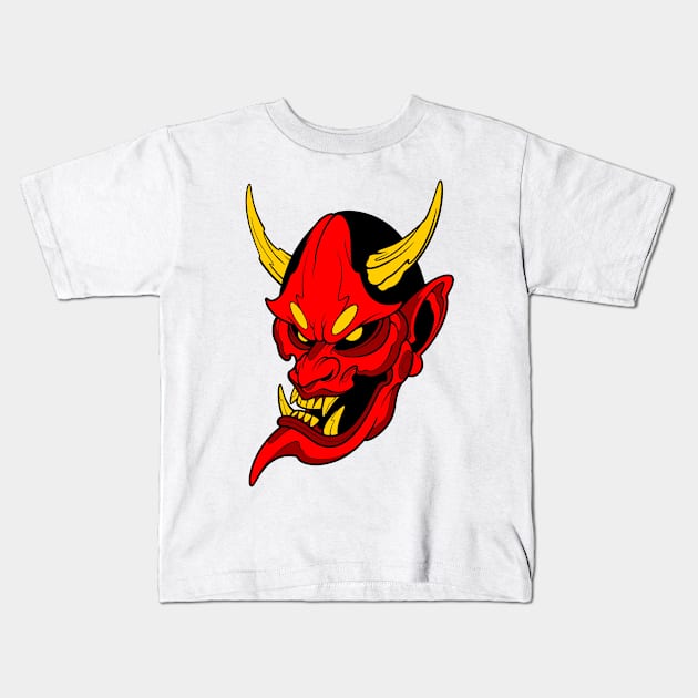 creepy demon oni mask Kids T-Shirt by TOSSS LAB ILLUSTRATION